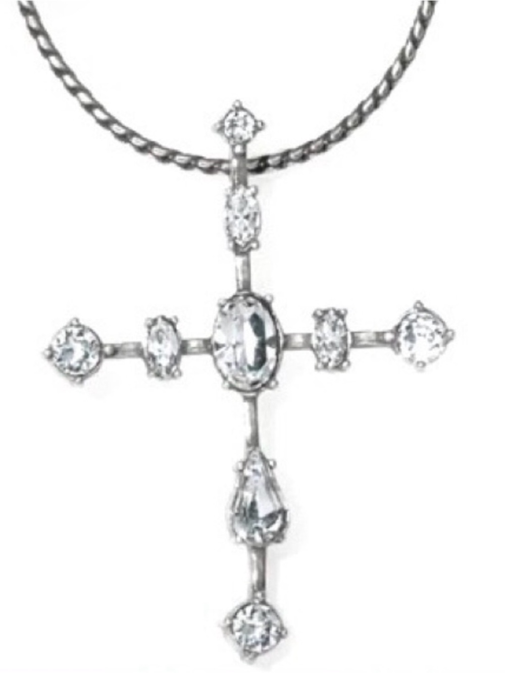 ⛪️RARE BRIGHTON VTG ‘ONE LOVE’ Silver Swarovski Crystal Cross Necklace MSRP $58